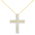 10K Yellow Gold 4.0 Cttw Diamond Two Row Cross 18" Pendant Necklace (J-K Clarity, I1-I2 Color) by Bids.com