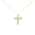 10K Yellow Gold 4.0 Cttw Diamond Two Row Cross 18" Pendant Necklace (J-K Clarity, I1-I2 Color) by Bids.com