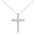 .925 Sterling Silver 1.0 Cttw Prong Set Round-Cut Diamond Cross 18" Pendant Necklace (I-J Color, I2-I3 Clarity) by Bids.com