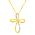 10K Yellow Gold Plated .925 Sterling Silver Diamond Accent Cross Ribbon 18" Pendant Necklace (I-J Color, I2-I3 Clarity) by Bids.com