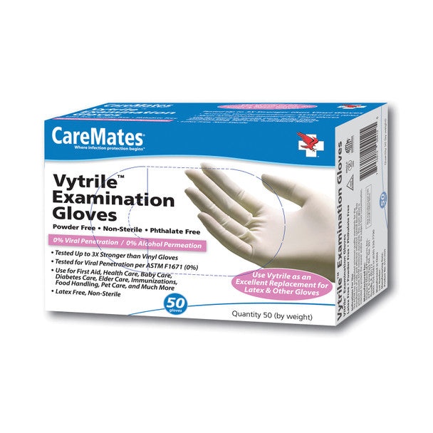 CareMates Vytrile Exam Gloves, Small, 50 Count – Latex-Free & Powder-Free, 3x Stronger than Vinyl by Pasteur Pharmacy
