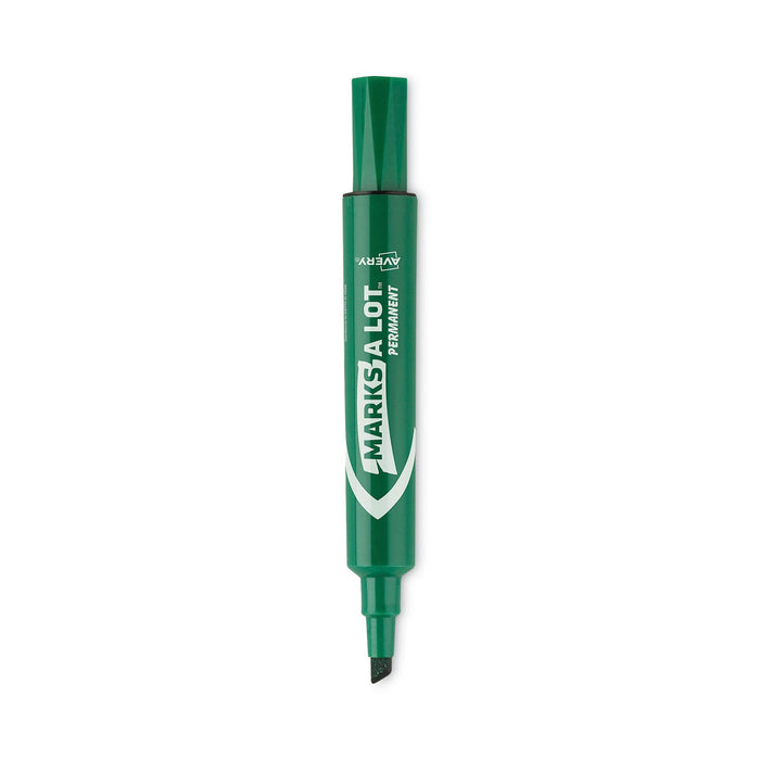 Avery MARKS A LOT Large Desk-Style Permanent Marker, Broad Chisel Tip, Green, Dozen (8885)