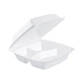 Dart Insulated Foam Hinged Lid Containers, 3-Compartment. 7.9 x 8.4 x 3.3, White, 200/Carton