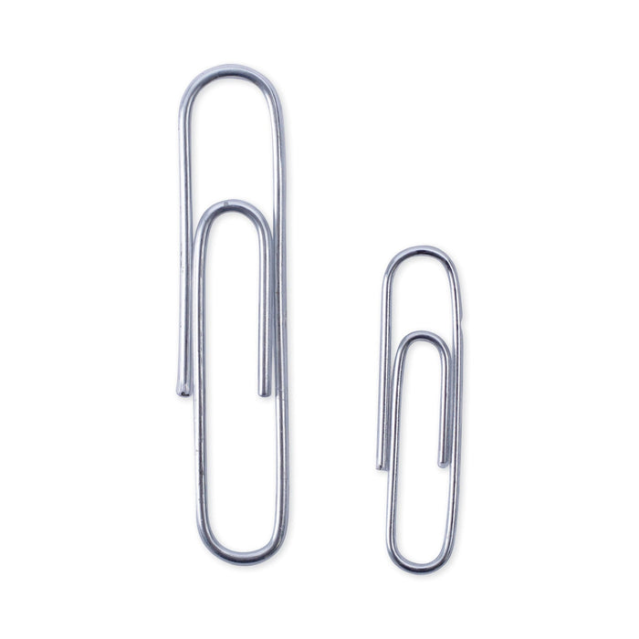 Universal Plastic-Coated Paper Clips with One-Compartment Storage Tub, (750) #1 (1.75"), (250) Jumbo (2"), Silver