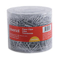 Universal Plastic-Coated Paper Clips with One-Compartment Storage Tub, (750) #1 (1.75"), (250) Jumbo (2"), Silver