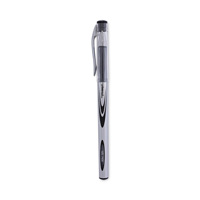 Universal Gel Pen, Stick, Medium 0.7 mm, Black Ink, Silver/Black Barrel, Dozen
