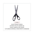 Universal Stainless Steel Office Scissors, Pointed Tip, 7" Long, 3" Cut Length, Black Straight Handle
