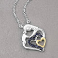 Round Blue Sapphire Prong Silver Double Heart Pendant Necklace by Fine Color Jewels