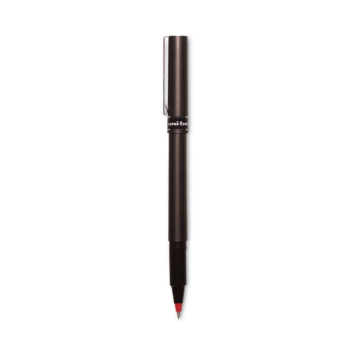 uniball Deluxe Roller Ball Pen, Stick, Micro 0.5 mm, Red Ink, Metallic Gray Barrel, Dozen