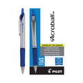 Pilot Acroball Pro Advanced Ink Ballpoint Pen, Retractable, Medium 1 mm, Blue Ink, Silver Barrel, Dozen