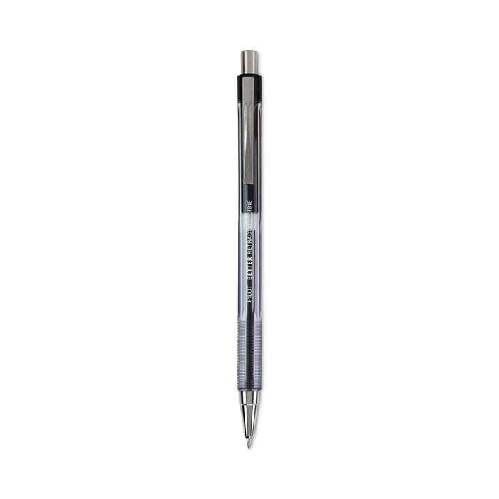Pilot Better Ballpoint Pen, Retractable, Fine 0.7 mm, Black Ink, Smoke Barrel, Dozen