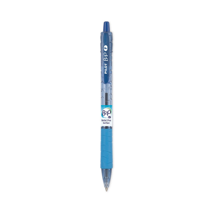 Pilot B2P Bottle-2-Pen Recycled Ballpoint Pen, Retractable, Fine 0.7 mm, Blue Ink, Translucent Blue Barrel, Dozen