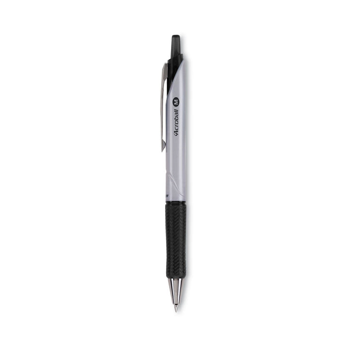 Pilot Acroball Pro Advanced Ink Ballpoint Pen, Retractable, Medium 1 mm, Black Ink, Silver Barrel, Dozen