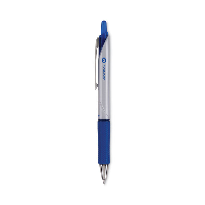 Pilot Acroball Pro Advanced Ink Ballpoint Pen, Retractable, Medium 1 mm, Blue Ink, Silver Barrel, Dozen