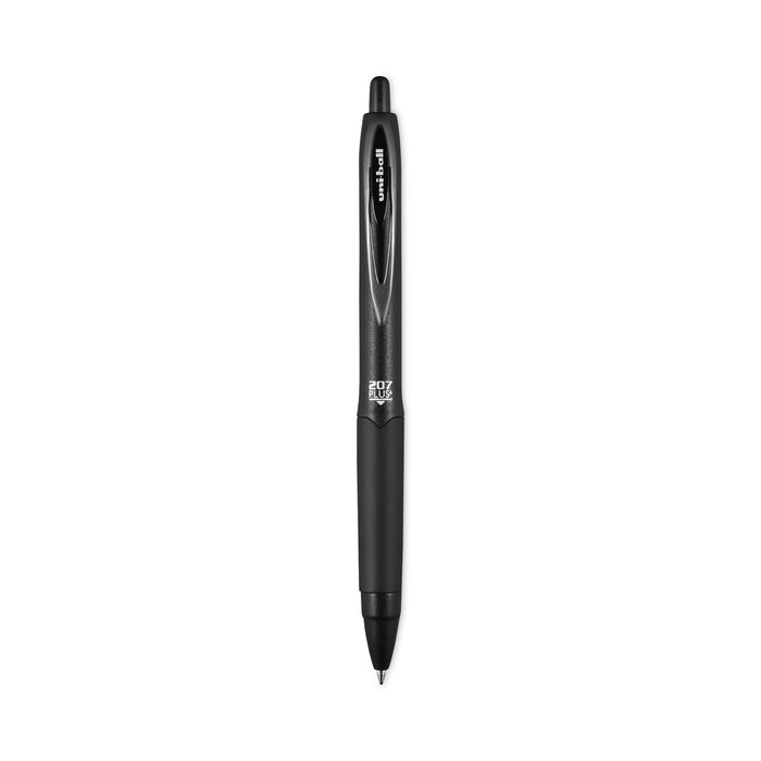 uniball 207 Plus+ Gel Pen, Retractable, Medium 0.7 mm, Black Ink, Black Barrel, Dozen