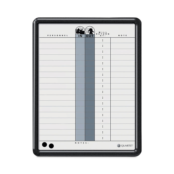 Quartet Employee In/Out Board, Porcelain, 11 x 14, Gray, Black Plastic Frame