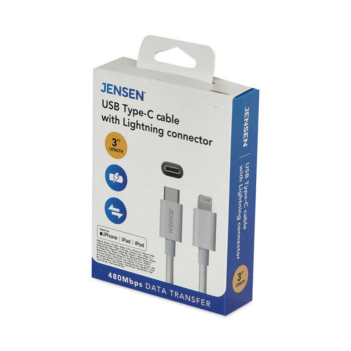 JENSEN USB-C to Lightning Cable, 3 ft, White