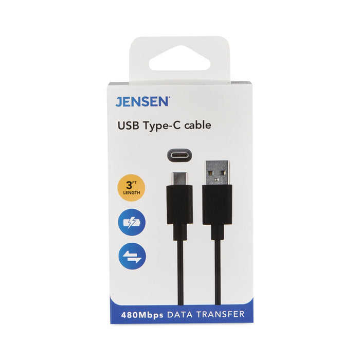 JENSEN USB-A to USB-C Cable, 3 ft, Black