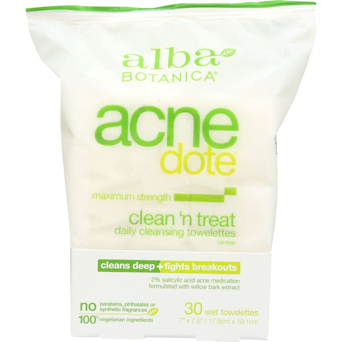 Alba Botanica ACNEdote Maximum Strength Clean 'n Treat Daily Cleansing Wet Towelettes 30 Ct Box by Pasteur Pharmacy