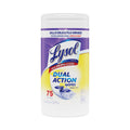 LYSOL Dual Action Disinfecting Wipes, 7 x 7.5, Citrus, White/Purple, 75/Canister, 6/Carton