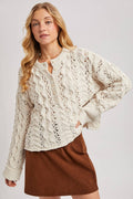 Half-Button Down Open Knit Sweater: ECRU by Boutique 23