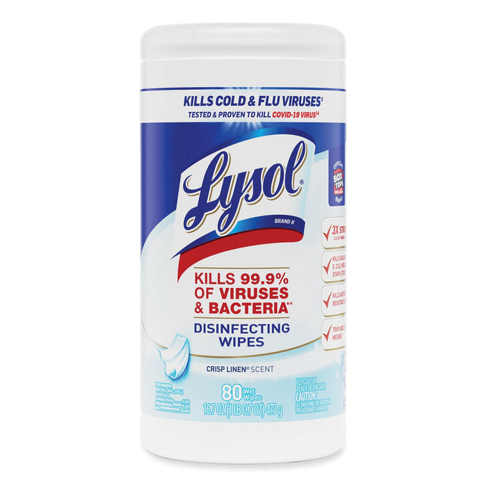 LYSOL Disinfecting Wipes, 7 x 7.25, Crisp Linen, 80 Wipes/Canister
