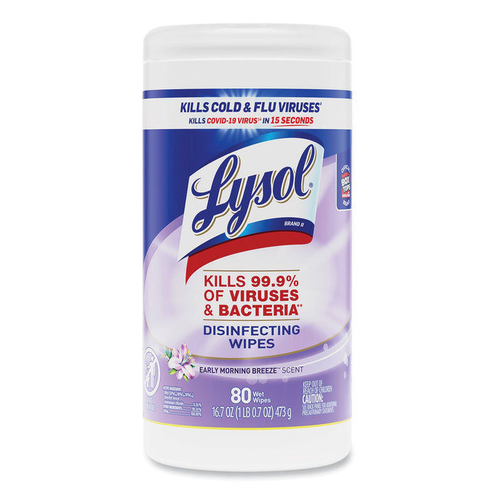 LYSOL Disinfecting Wipes, 7 x 7.25, Early Morning Breeze, 80 Wipes/Canister, 6 Canisters/Carton