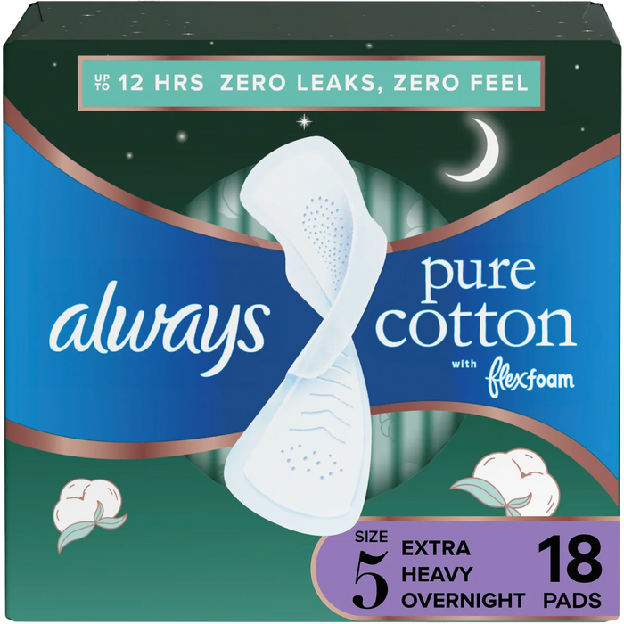 Always Pure Cotton FlexFoam Size 5 Extra Heavy Flow 3 Packs of 18 by Pasteur Pharmacy