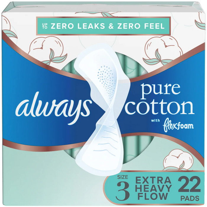 Always Pure Cotton Size 3 with FlexFoam Overnight Extra Heavy Flow Pads with Wings by Pasteur Pharmacy