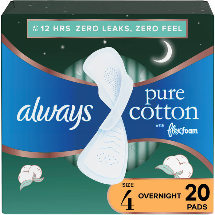 Always Pure Cotton FlexFoam Size 4 Overnight Absorbency 3 Packs of 20 by Pasteur Pharmacy