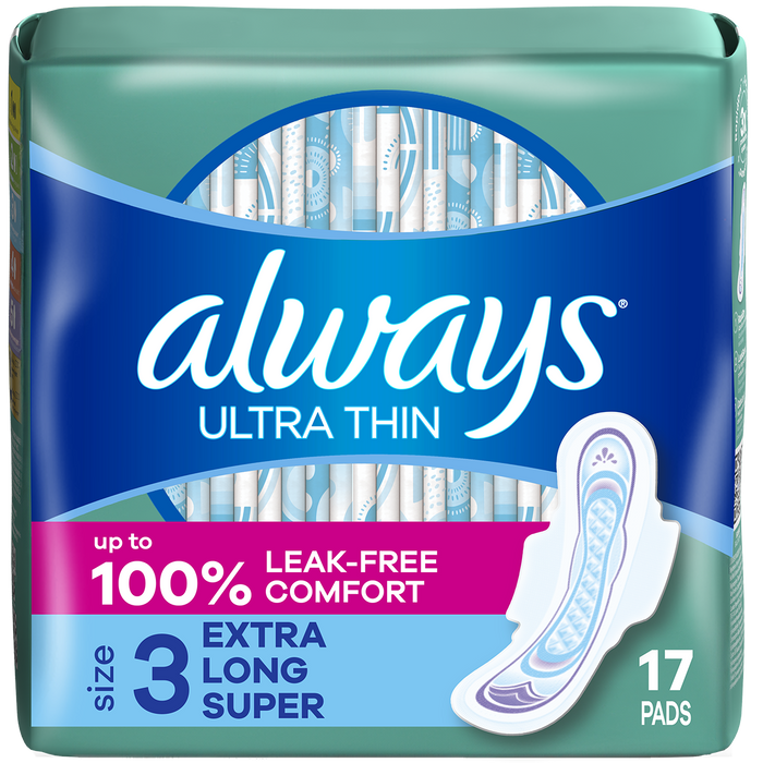 Always Ultra Thin Size 3 Pads Extra Long Super with Wings 6 Packs of 17 by Pasteur Pharmacy