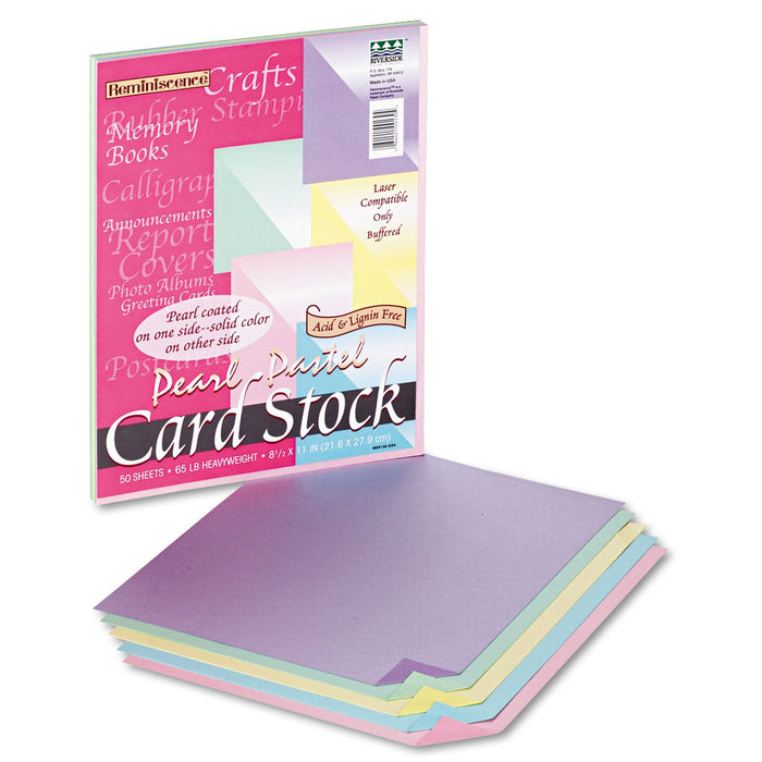 Pacon Reminiscence Card Stock, 65 lb Cover Weight, 8.5 x 11, Assorted Pastel Pearl Colors, 50/Pack