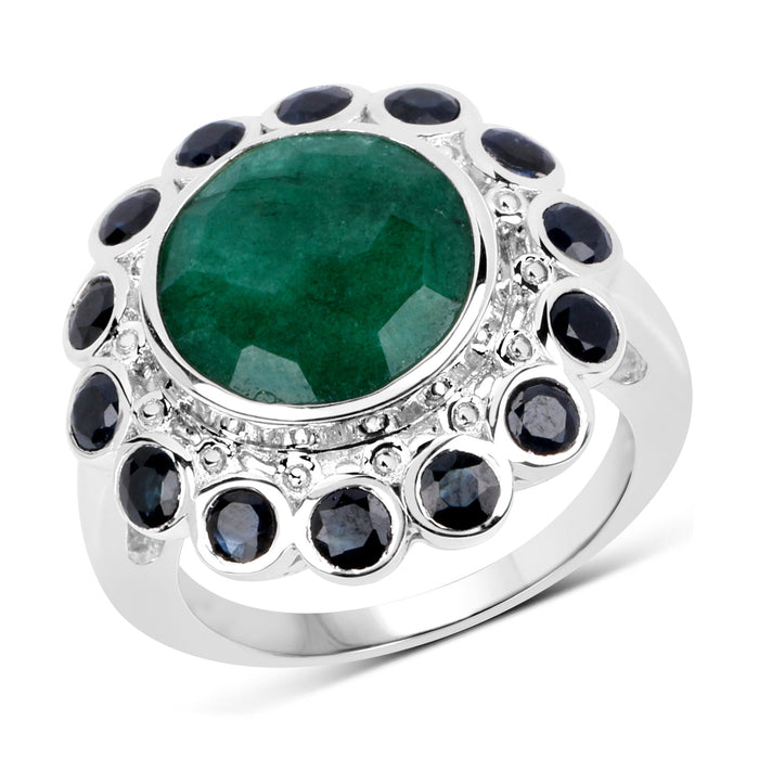 6.88 Carat Dyed Emerald & Blue Sapphire .925 Sterling Silver Ring by Bids.com