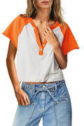 ReachMe Womens Color Block Crop Top V Neck Orange Basic Tee Size L by Deal US