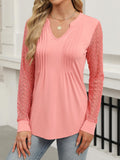 ANRABESS Women V Neck Pleated Tunic Top Long Sleeve Blouse Coral Pink Size XL by Deal US