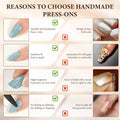 KBS Designer Handmade Press On Nails Blue Short French Tip Almond 16 Sizes Kit by Deal US