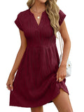 ANRABESS Womens Summer V Neck Cap Sleeve Tunic Dress Wine Red Size L by Deal US