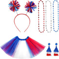 Hicarer 80s Women Tutu Set Pom Pom Headband Necklaces Earrings Red Blue White M by Deal US