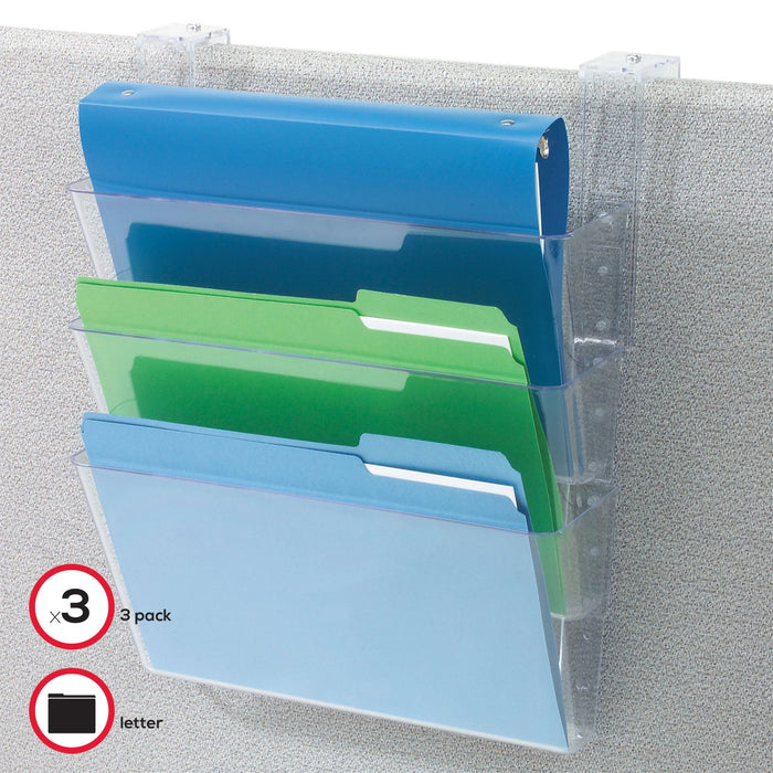 deflecto DocuPocket Three-Pocket File Partition Set with Brackets, 3 Sections, Letter Size, 13" x 4" x 20", Clear, 3/Set