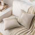 Laolitou 2 Pack Boucle Pillow Covers 18x18 Inch Faux Leather Oatmeal by Deal US