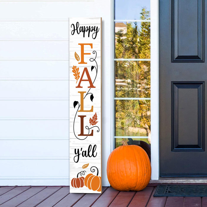 AUSTAB Happy Fall Y'all Wooden Porch Sign 47.2" x 7.8" White Autumn Decor by Deal US