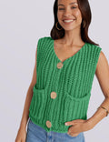 UEU Women's V Neck Crochet Sweater Vest Sleeveless Cardigan Green Size M by Deal US