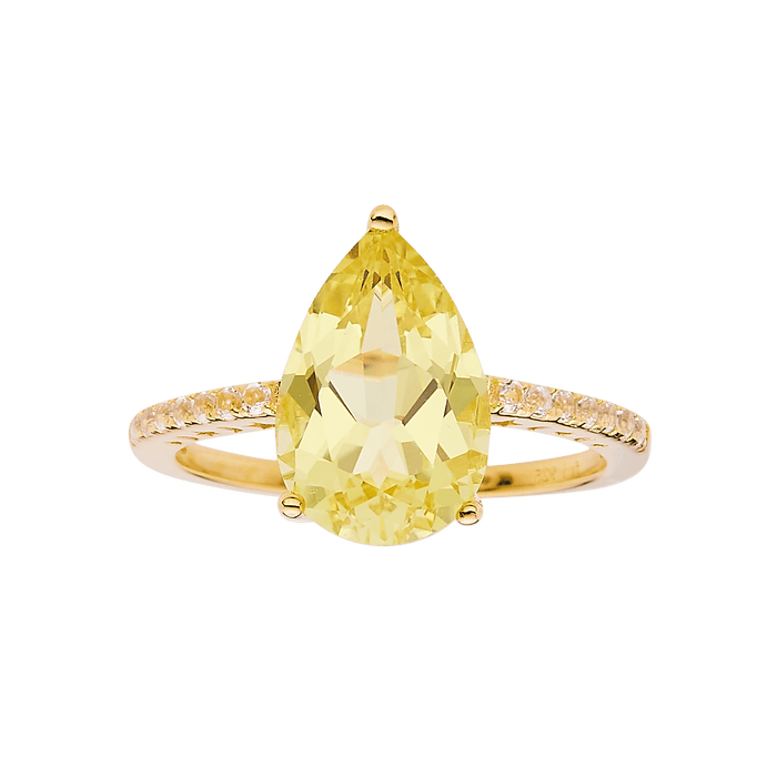 3.5 ct Yellow Pear Yellow Sapphire 18K Yellow Gold Over Silver Teardrop Pave Band Ring by Fine Color Jewels