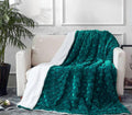 DaDa Bedding Emerald Green Blue Faux Fur Sherpa Throw Blanket by DaDalogy Bedding Collection