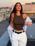 OLCHEE Womens 2PK High Neck Seamless Tank Tops White Brown Size L by Deal US