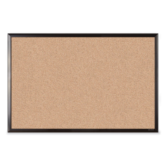 U Brands Cork Bulletin Board with Aluminum Frame, 35 x 23, Natural Surface, Black Frame