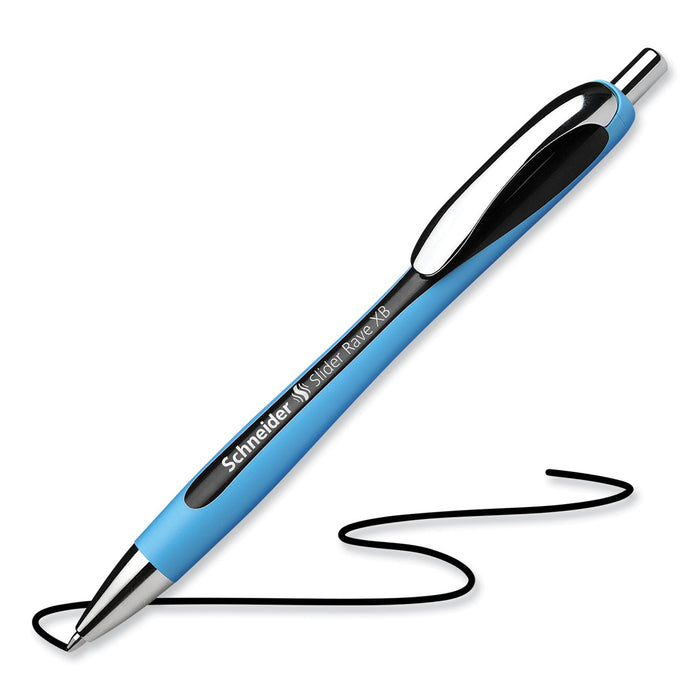 Schneider Slider Rave XB Ballpoint Pen, Retractable, Extra-Bold 1.4 mm, Black Ink, Black/Light Blue Barrel