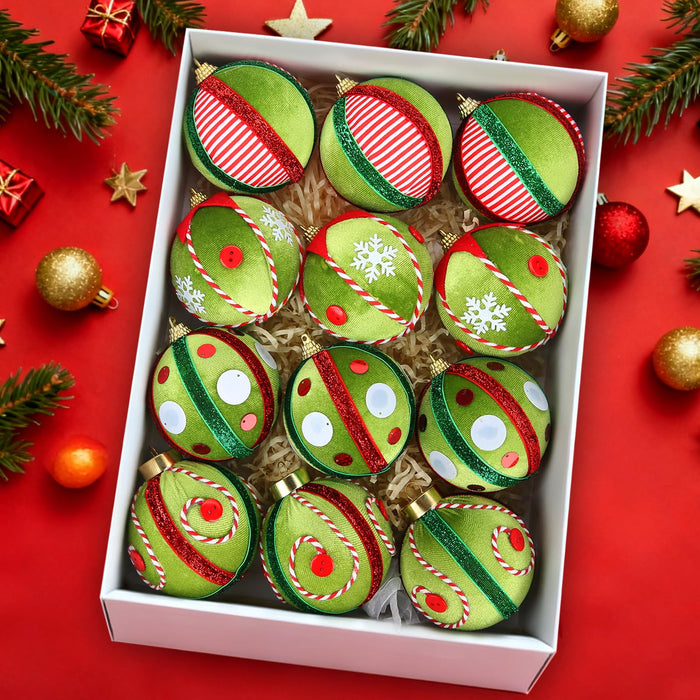 SUPREME XMAS 12 Pcs Velvet Christmas Ornaments Set 80mm Green Red White by Deal US