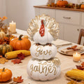 Hodao Thanksgiving Pumpkin Turkey Figurine 3 Stacked Pumpkins White Resin by Deal US