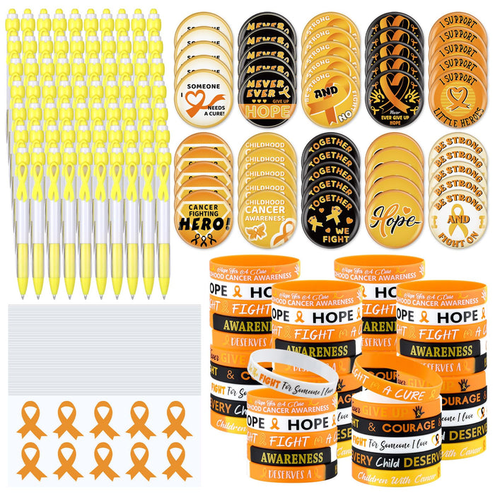 PullCrease Childhood Cancer Awareness Kit 400 Pcs Gold Ribbon Pens Bracelets by Deal US